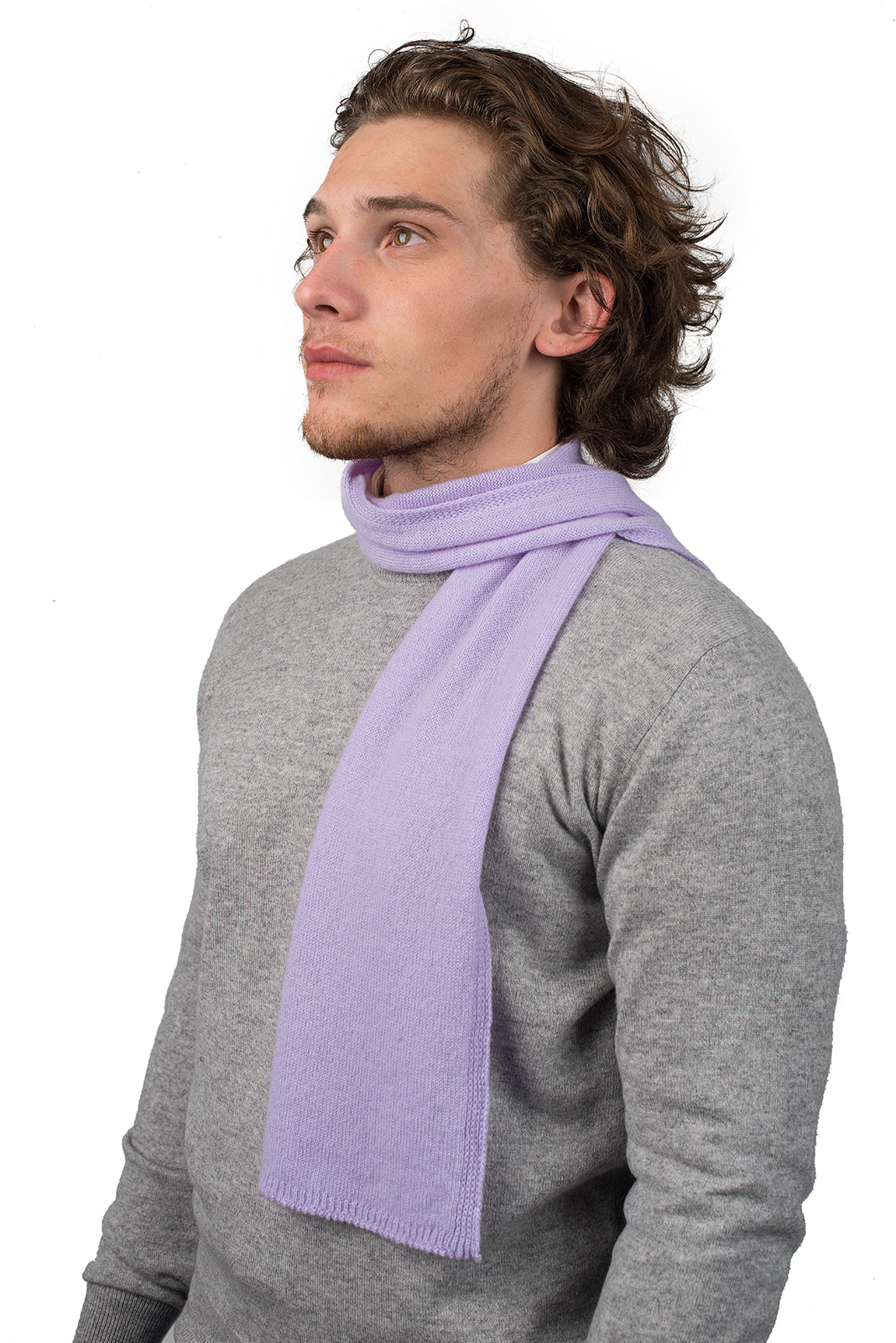 Men's 100% cashmere skinny scarf, colour Lilac | Dalle Piane Cashmere
