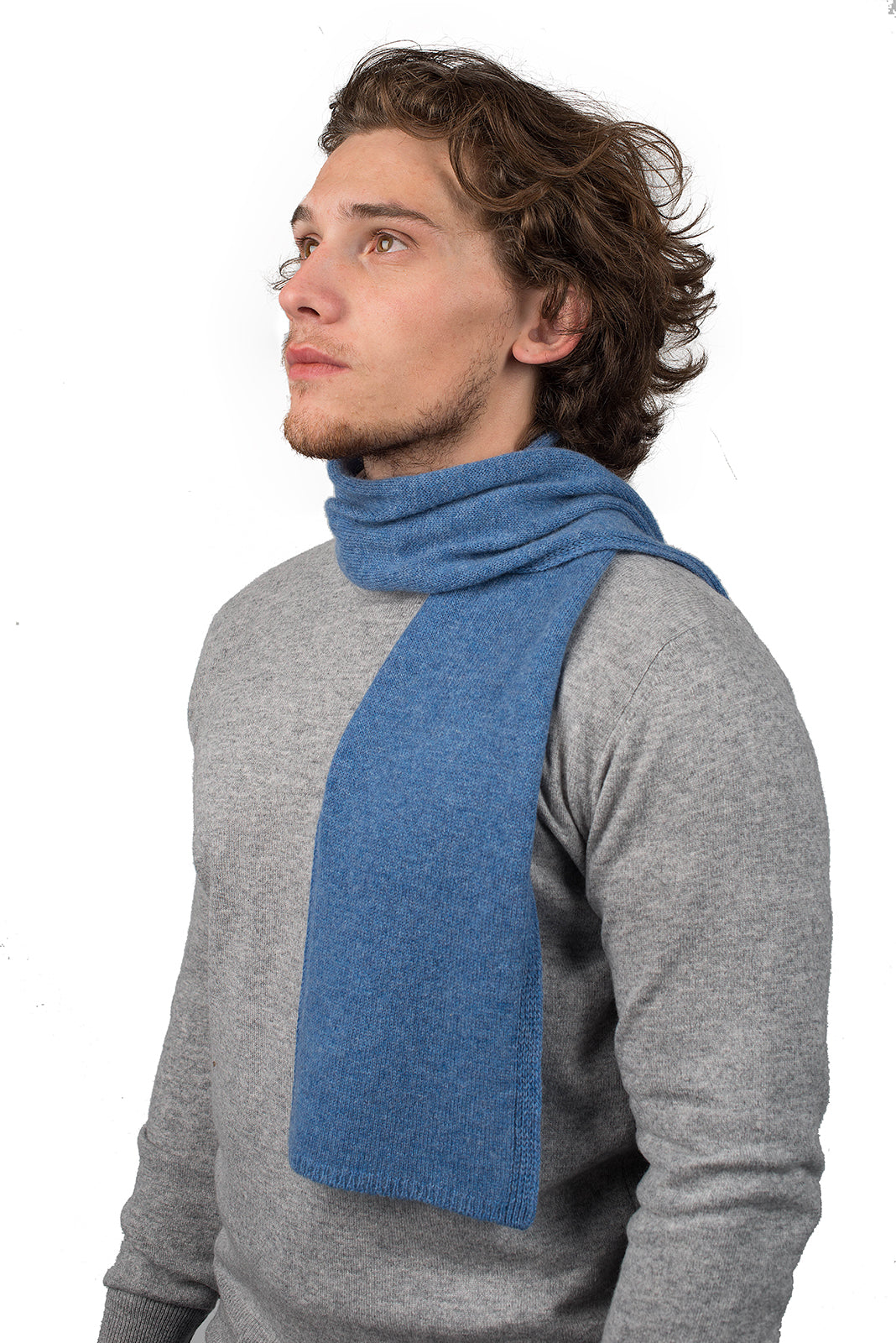 Men's 100% cashmere skinny scarf, colour Light Blue | Dalle Piane Cashmere