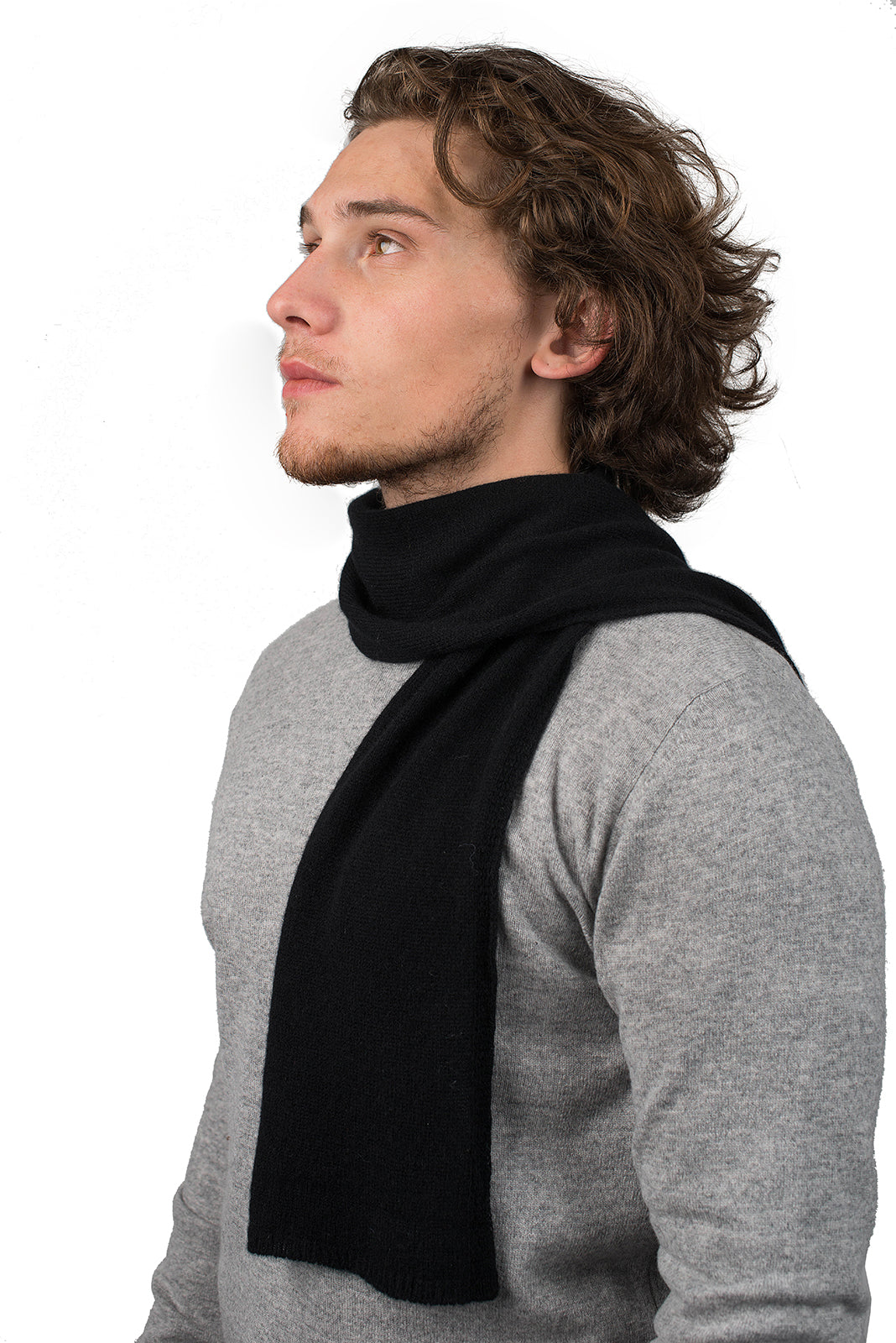 Men's 100% cashmere skinny scarf, colour Black | Dalle Piane Cashmere