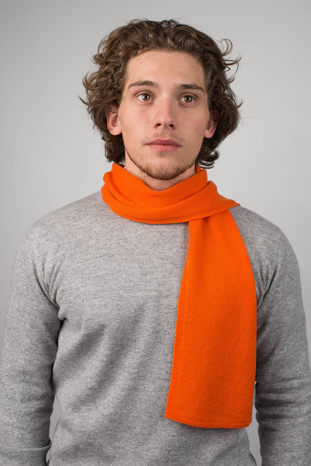 Men's 100% cashmere skinny scarf, colour Orange, view 2 | Dalle Piane Cashmere