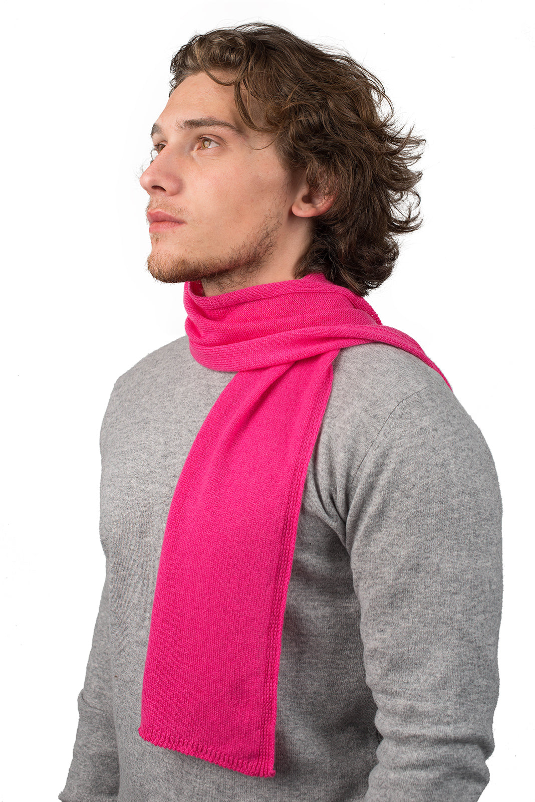 Men's 100% cashmere skinny scarf, colour Fuchsia | Dalle Piane Cashmere