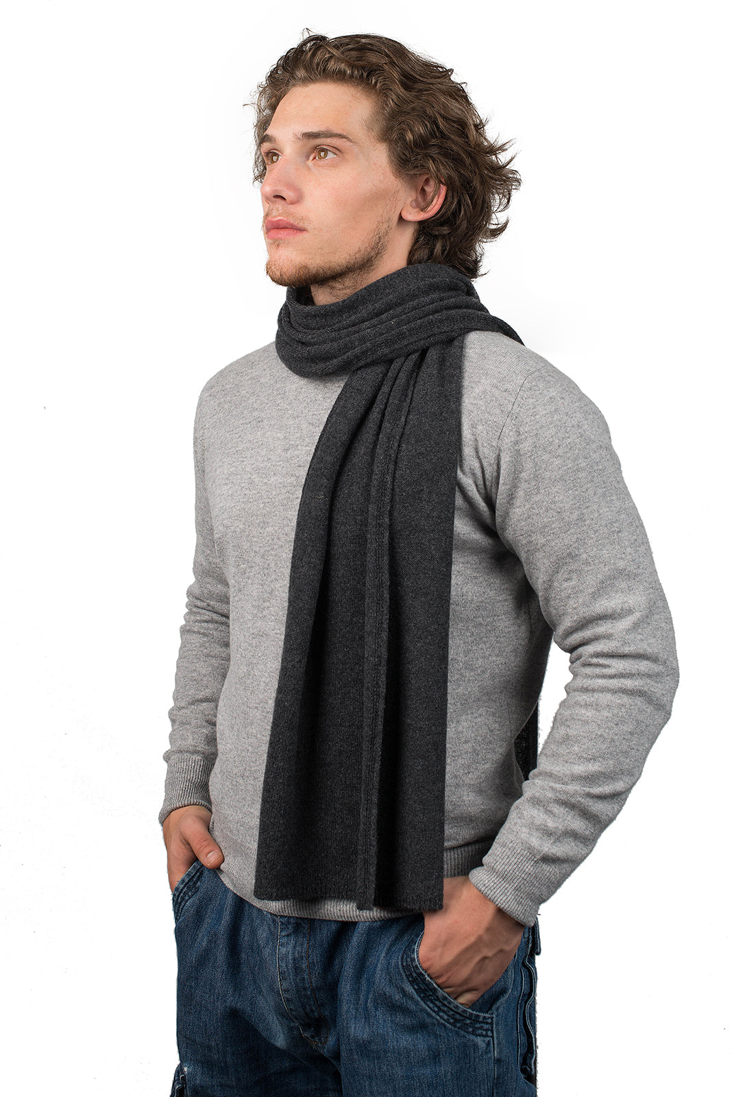 Men's wide 100% cashmere scarf, colour Anthracite | Dalle Piane Cashmere
