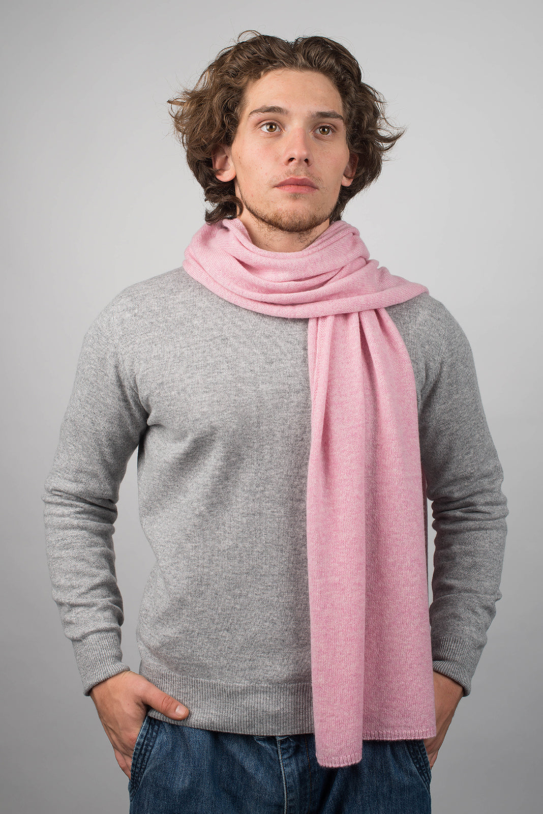 Men's wide 100% cashmere scarf, colour Pink, view 2 | Dalle Piane Cashmere