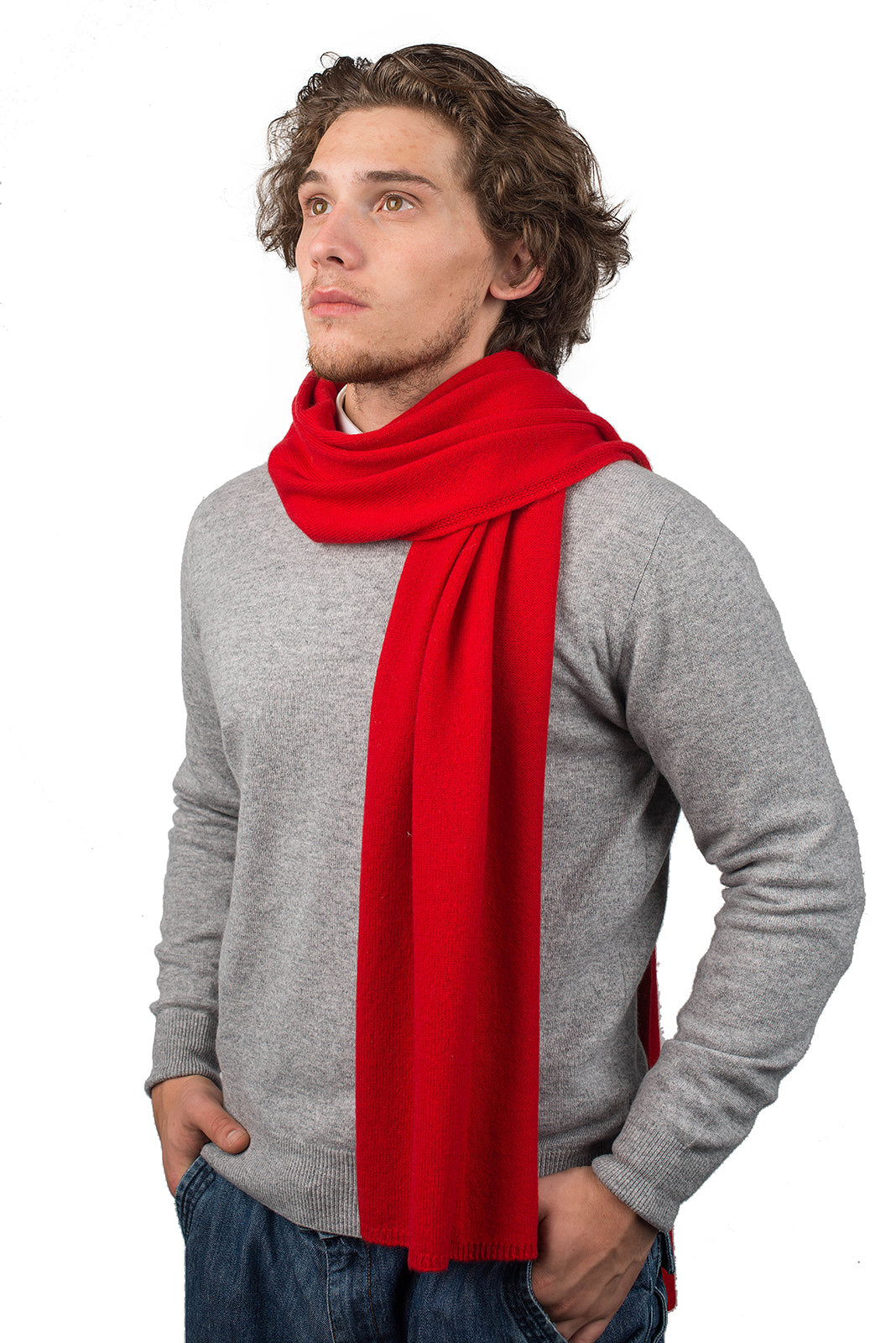 Men's wide 100% cashmere scarf, colour Red | Dalle Piane Cashmere