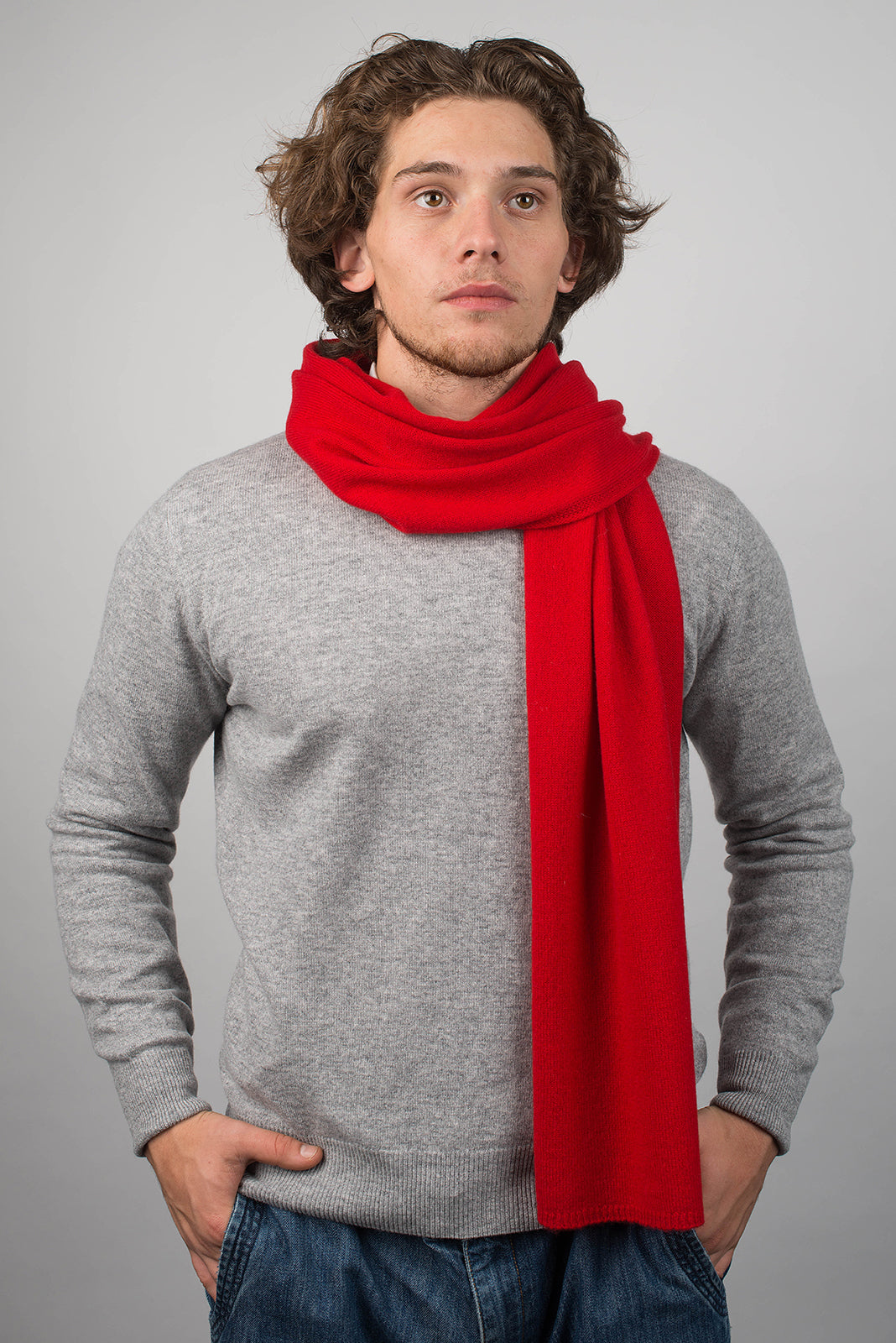 Men's wide 100% cashmere scarf, colour Red, view 2 | Dalle Piane Cashmere