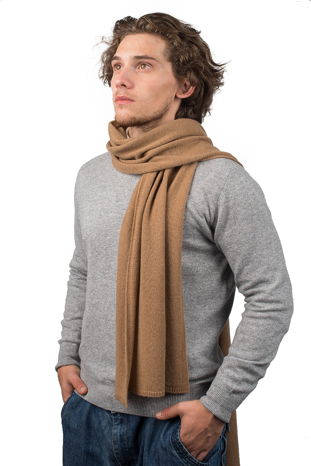 Men's wide 100% cashmere scarf, colour Camel | Dalle Piane Cashmere