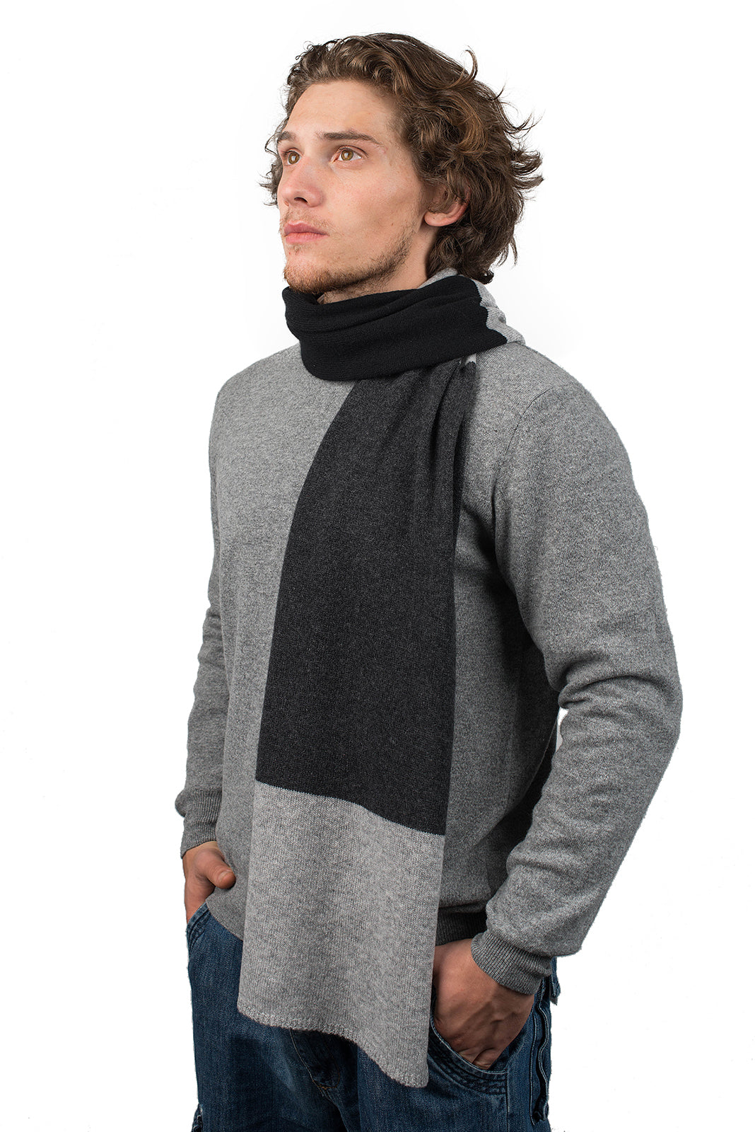 Men's three-colour 100% cashmere scarf, colour Black-Grey-Anthracite | Dalle Piane Cashmere