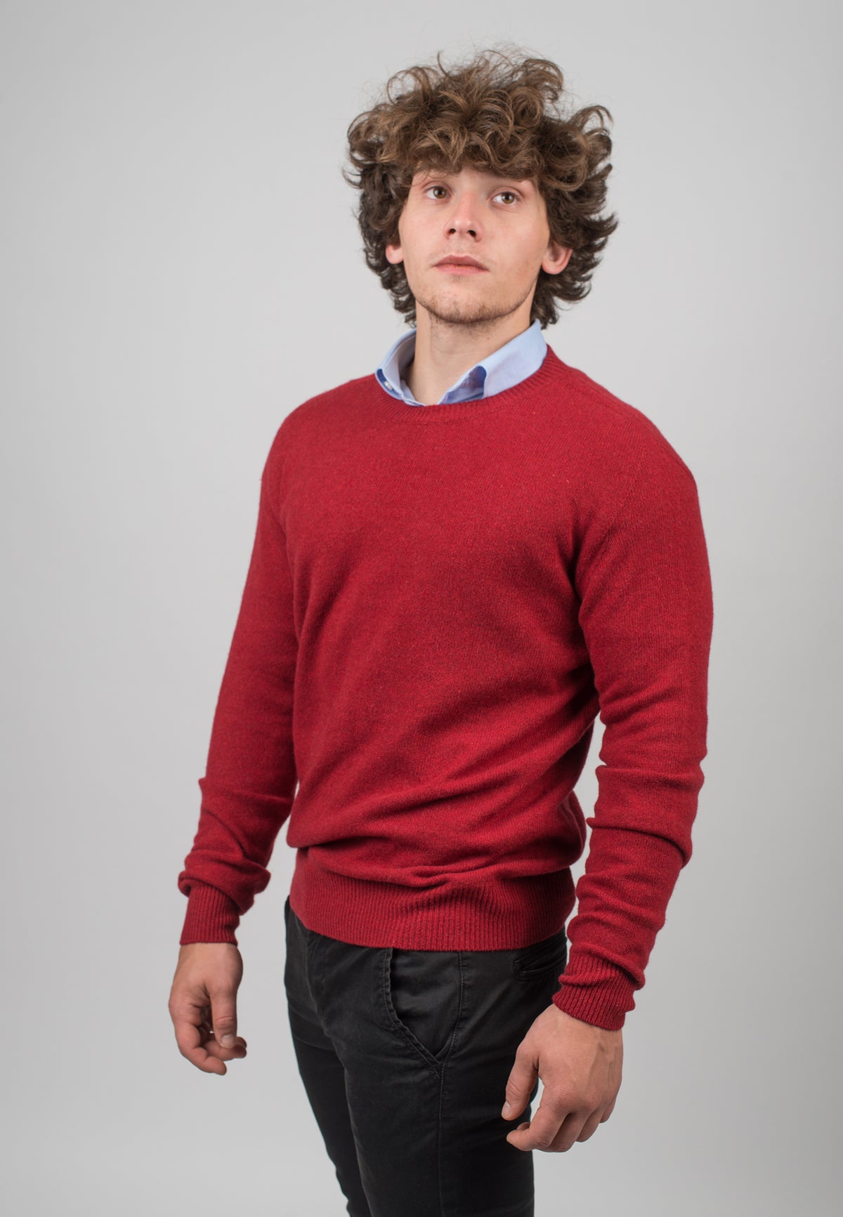 Men's recycled cashmere crewneck, colour Red, view 2 | Dalle Piane Cashmere