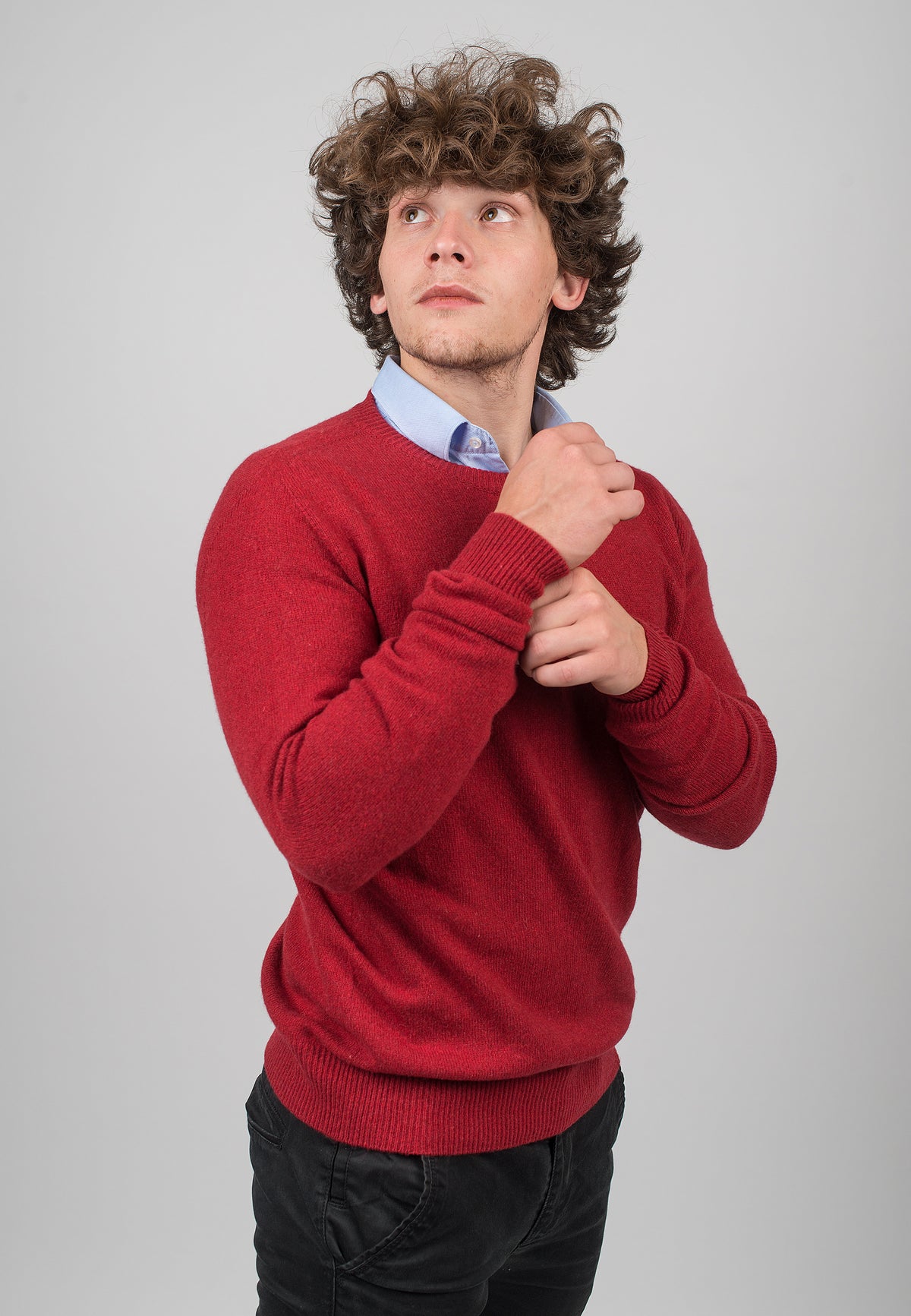 Men's recycled cashmere crewneck, colour Red, view 3 | Dalle Piane Cashmere