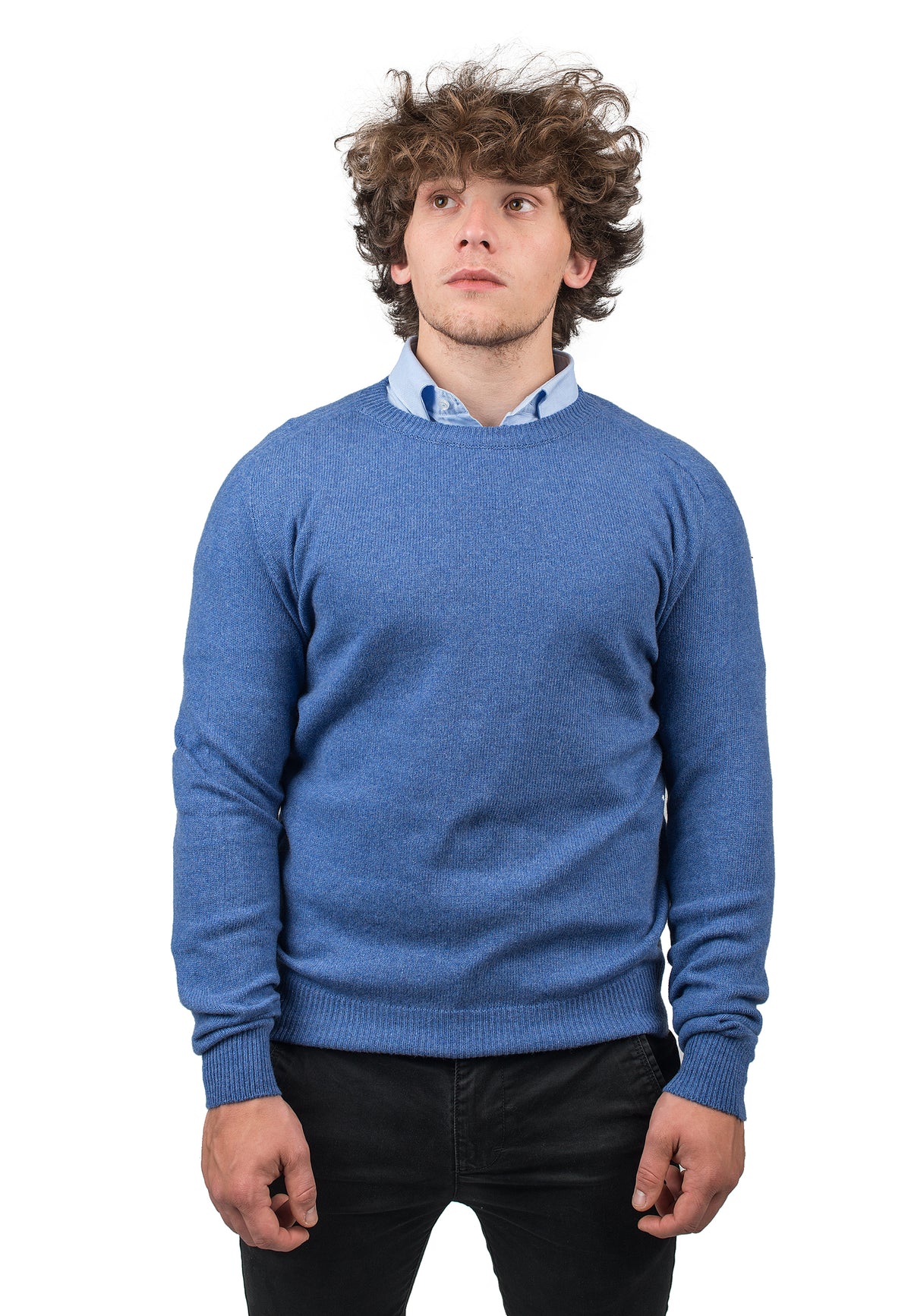 Men's recycled cashmere crewneck, colour Light Blue | Dalle Piane Cashmere
