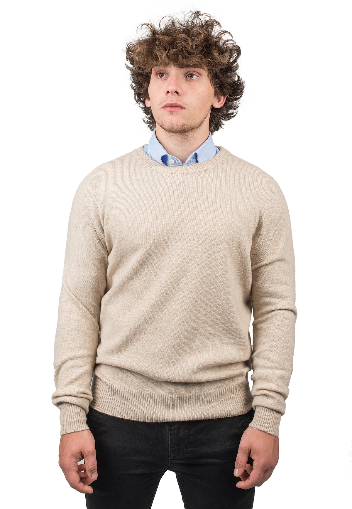 Men's recycled cashmere crewneck, colour Beige | Dalle Piane Cashmere