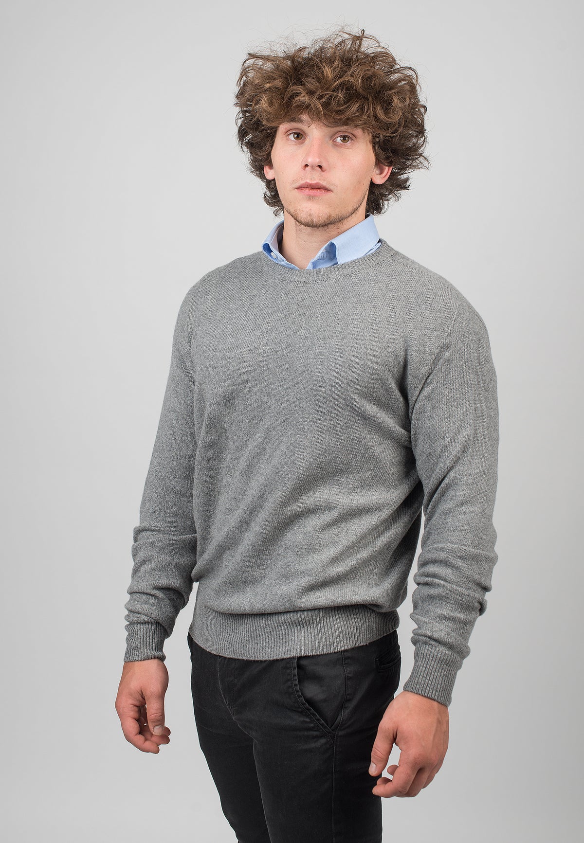 Men's recycled cashmere crewneck, colour Grey, view 2 | Dalle Piane Cashmere