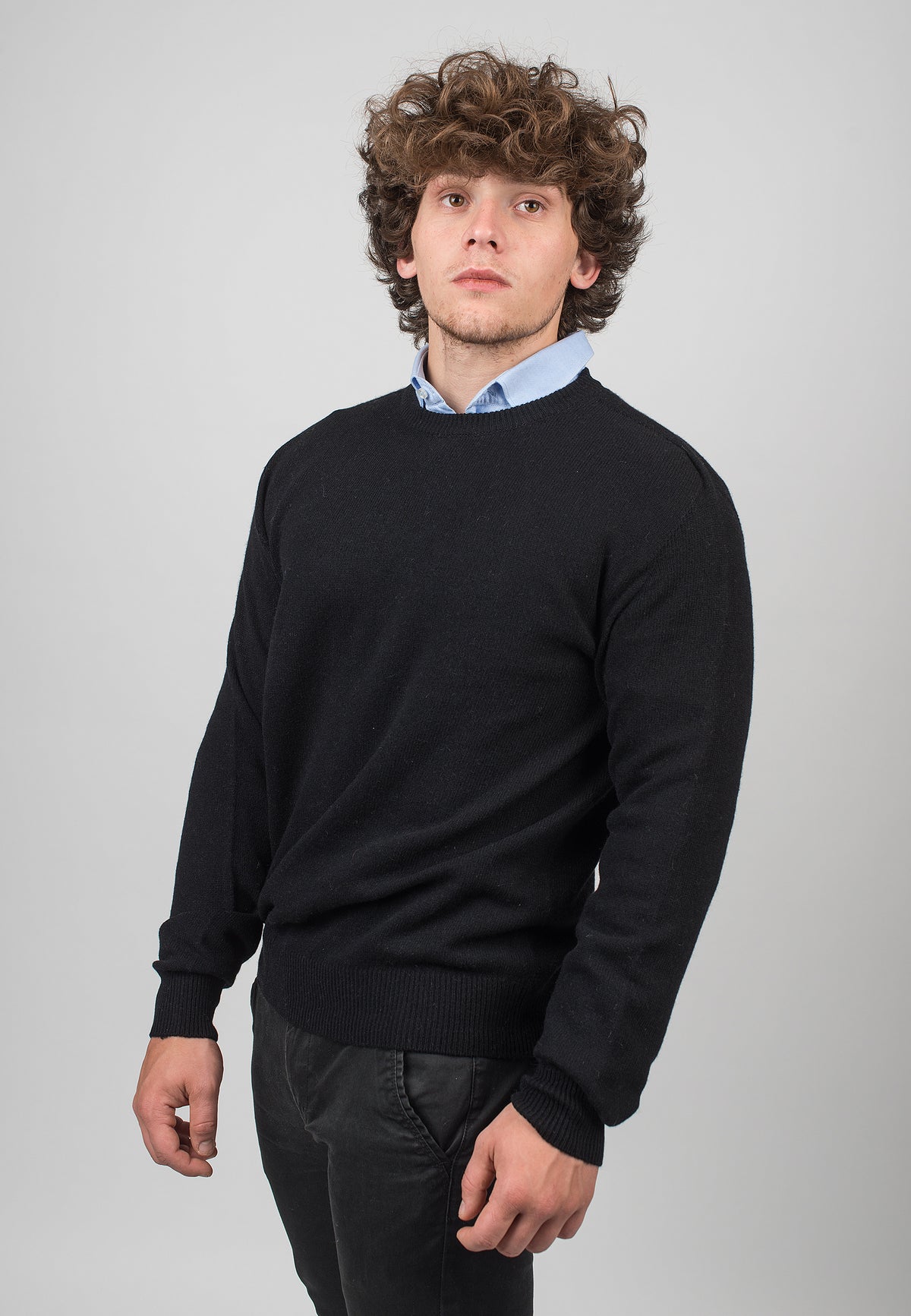 Men's recycled cashmere crewneck, colour Black, view 2 | Dalle Piane Cashmere