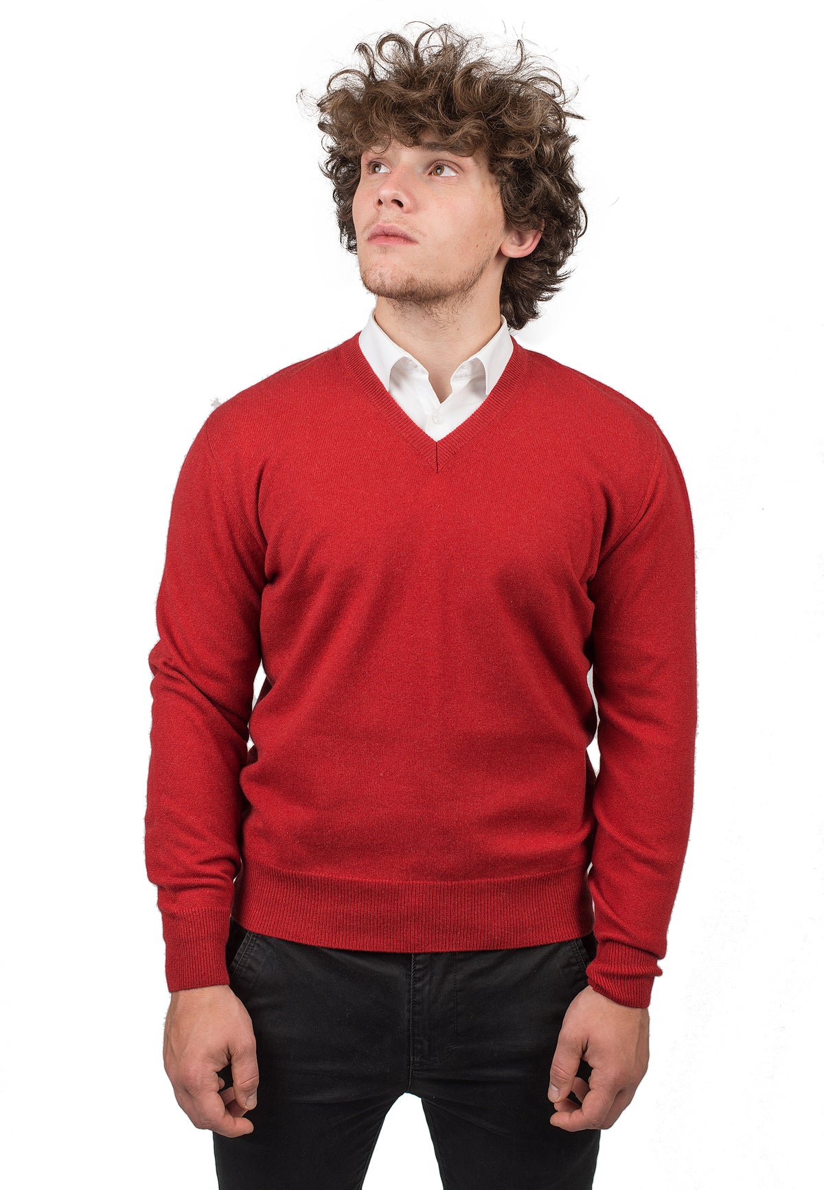 Men's 100% cashmere V-neck, colour Red | Dalle Piane Cashmere