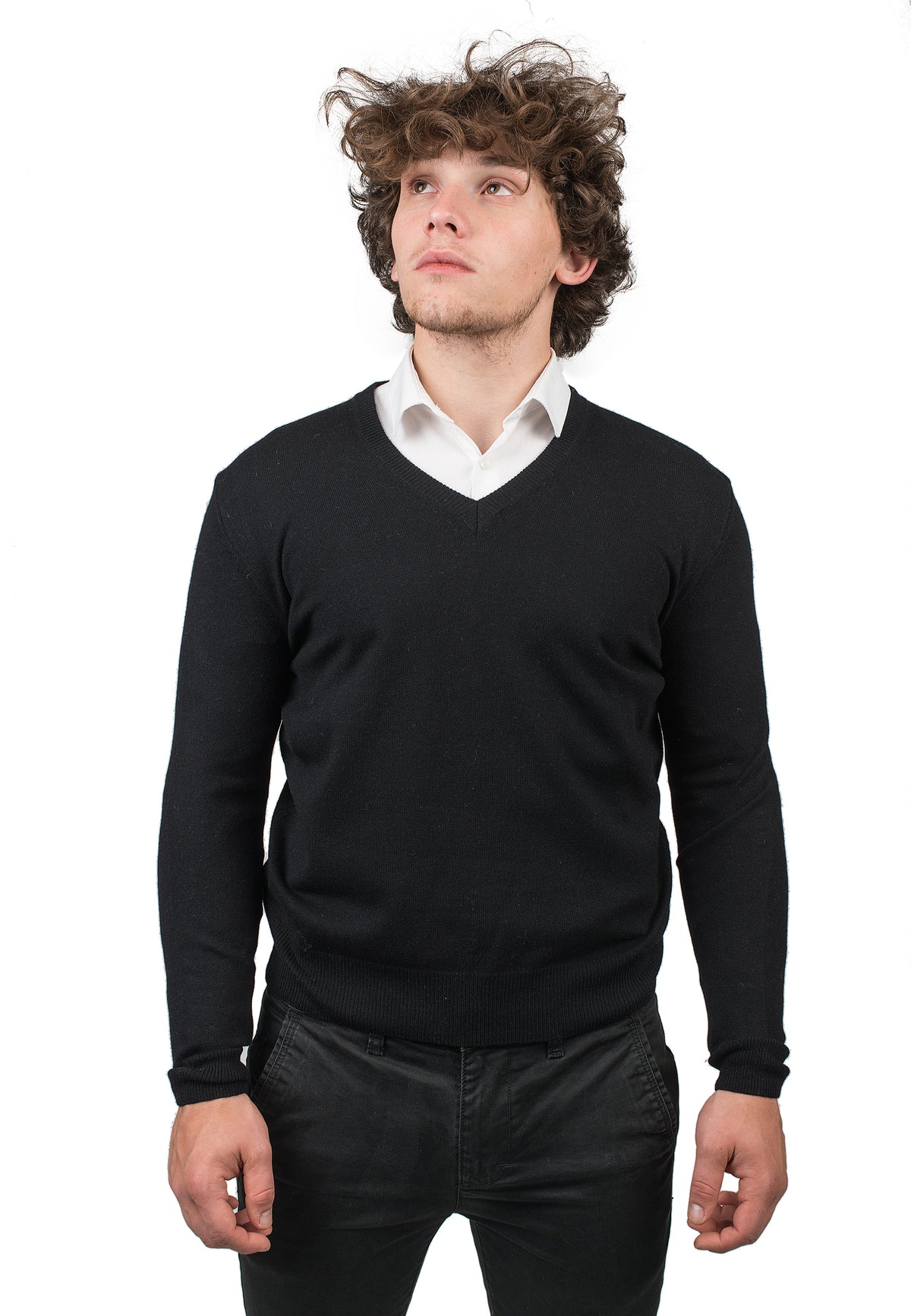 Men's 100% cashmere V-neck, colour Black | Dalle Piane Cashmere