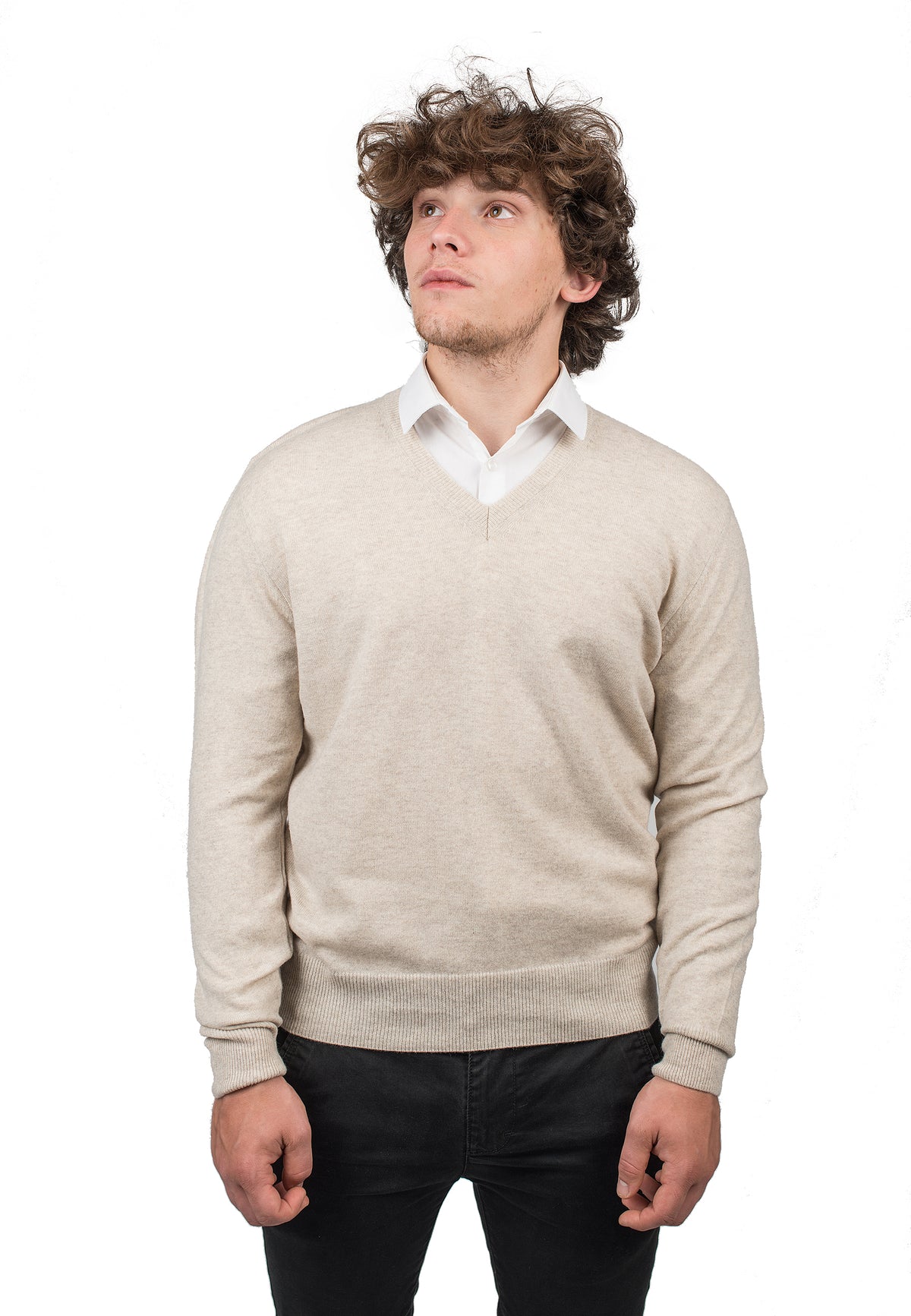 Men's 100% cashmere V-neck, colour Beige | Dalle Piane Cashmere