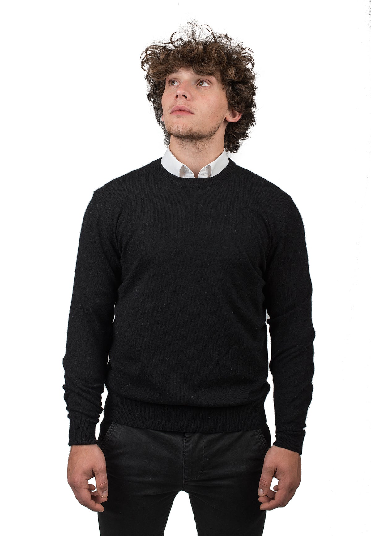Men's 100% cashmere crewneck, colour Black | Dalle Piane Cashmere