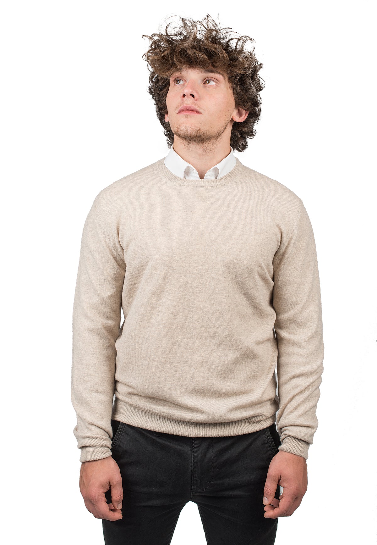 Men's 100% cashmere crewneck, colour Beige | Dalle Piane Cashmere