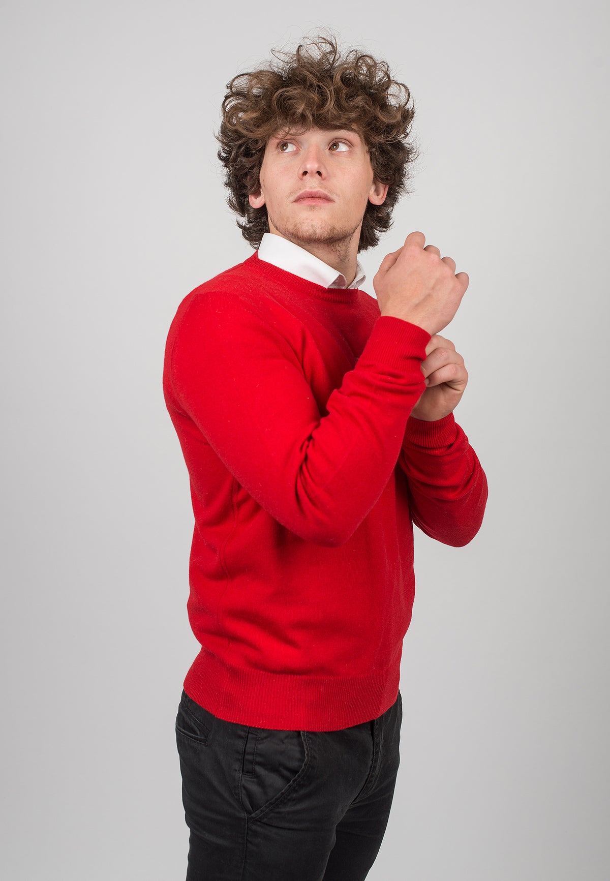 Men's 100% cashmere crewneck, colour Red, view 3 | Dalle Piane Cashmere