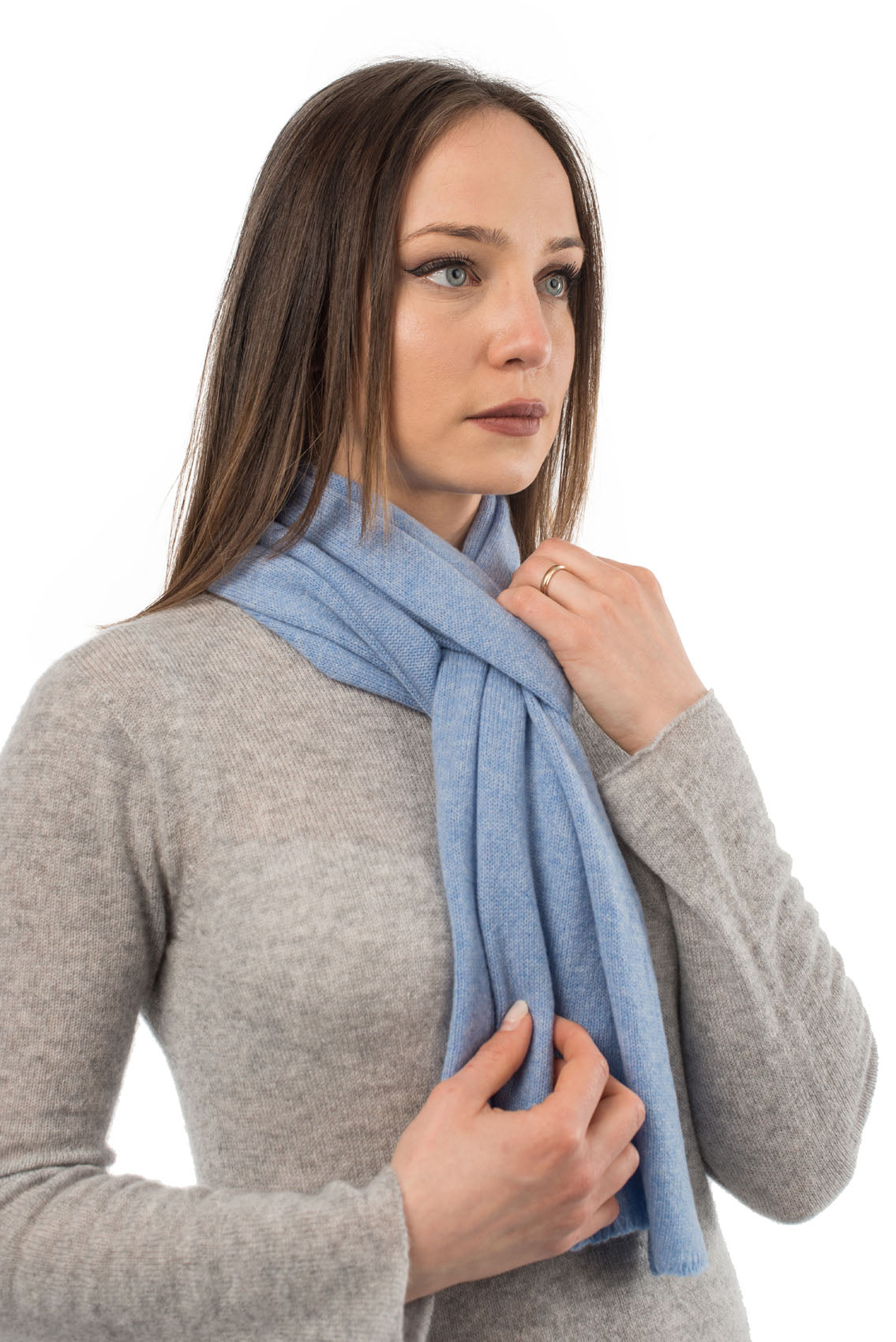 Unisex 100% cashmere scarf, colour Sky, view 3 | Dalle Piane Cashmere