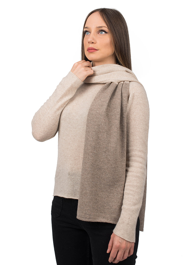 Women's two-tone 100% cashmere scarf, colour Mink-Beige | Dalle Piane Cashmere