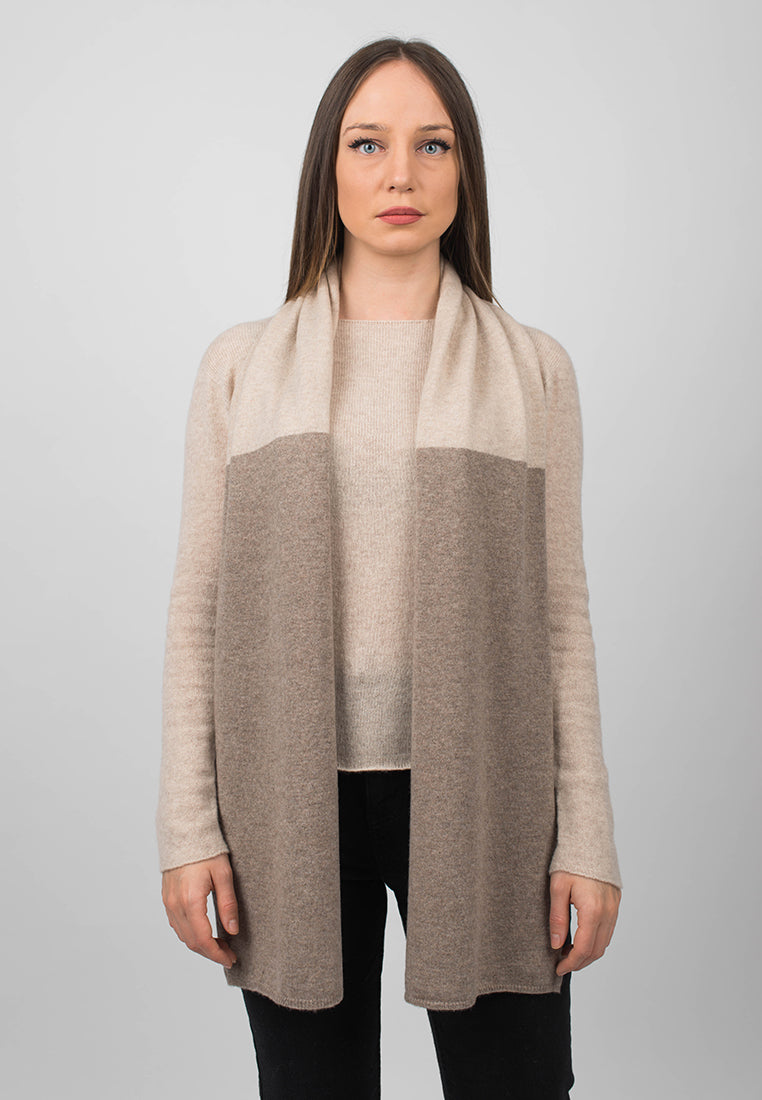 Women's two-tone 100% cashmere scarf, colour Mink-Beige, view 2 | Dalle Piane Cashmere