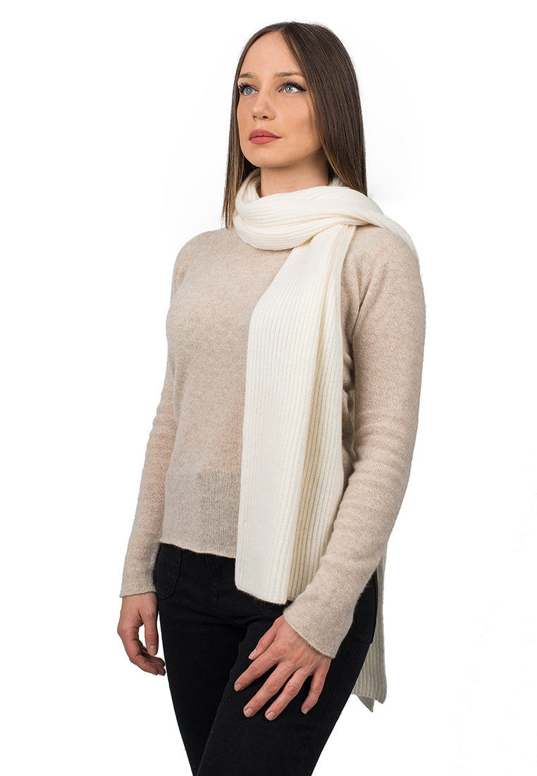 Women's fisherman's rib 100% cashmere scarf, colour Cream | Dalle Piane Cashmere