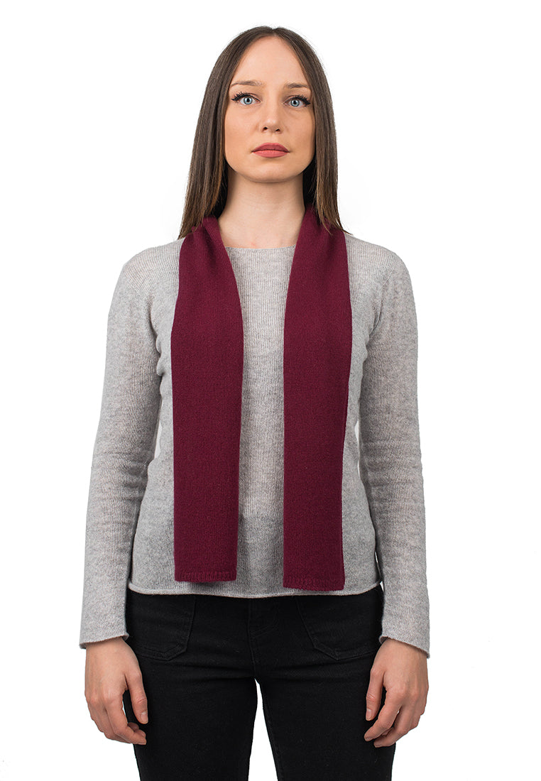 Women's 100% cashmere skinny scarf, colour Bordeaux | Dalle Piane Cashmere