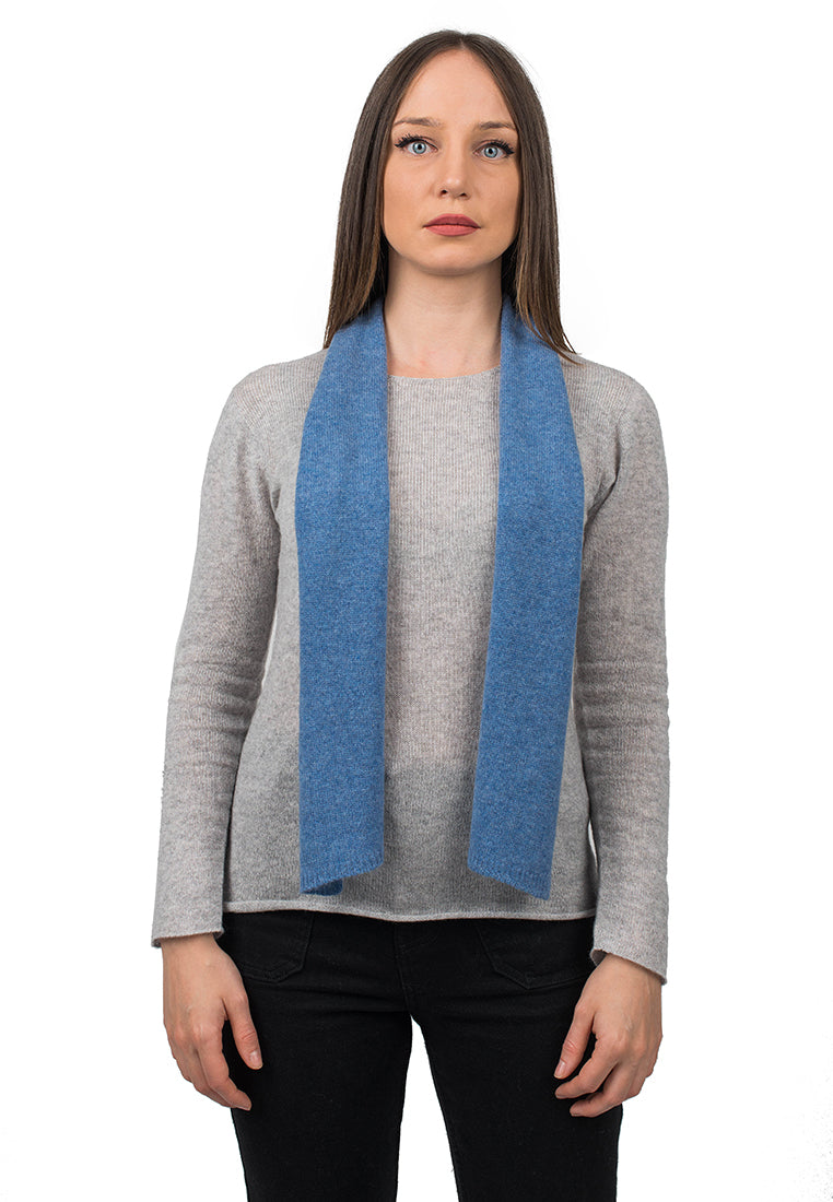 Women's 100% cashmere skinny scarf, colour Light Blue | Dalle Piane Cashmere