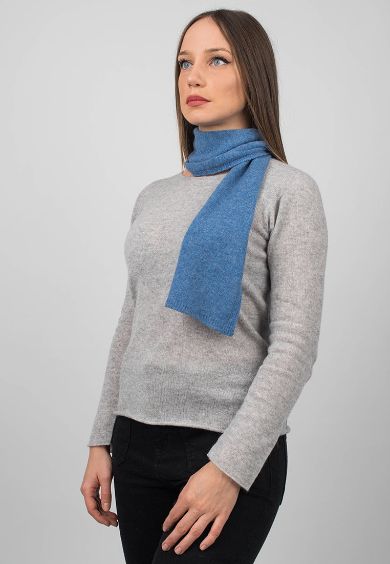 Women's 100% cashmere skinny scarf, colour Light Blue, view 2 | Dalle Piane Cashmere