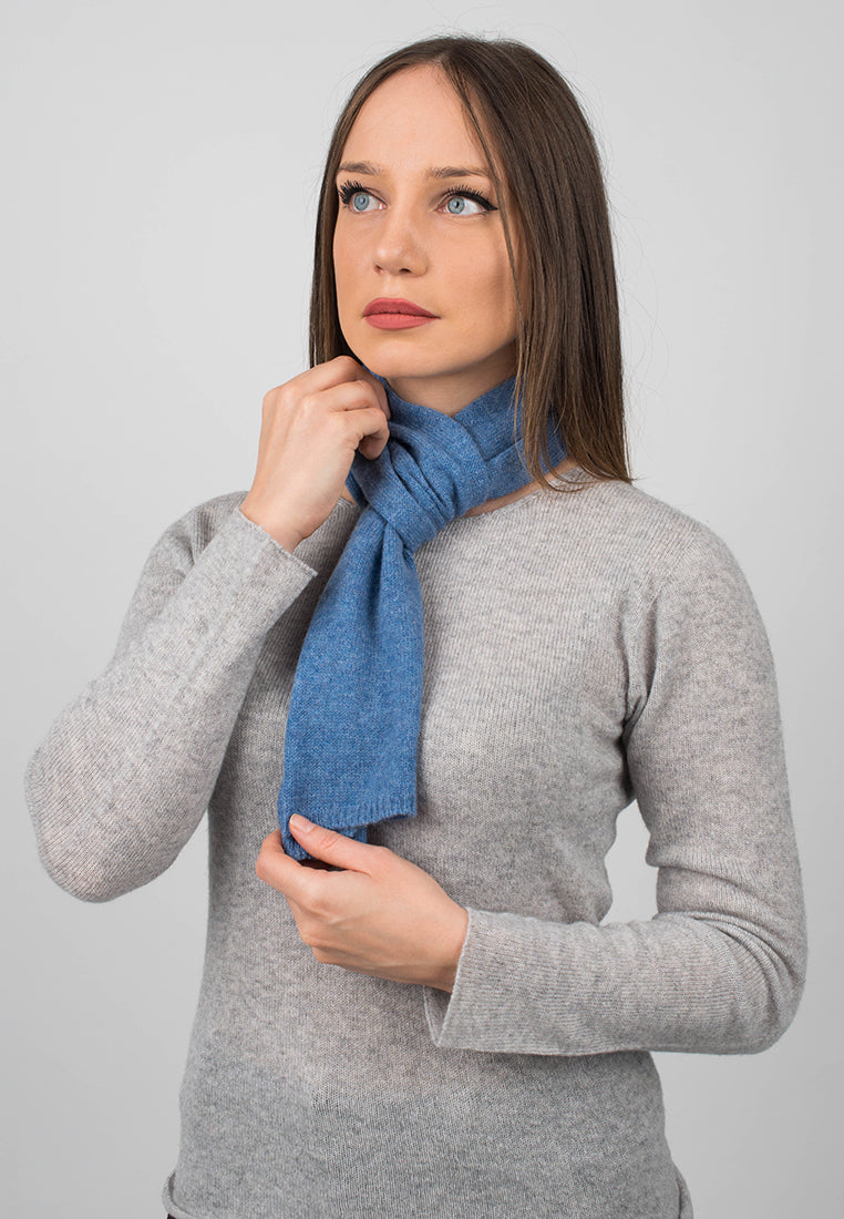 Women's 100% cashmere skinny scarf, colour Light Blue, view 3 | Dalle Piane Cashmere