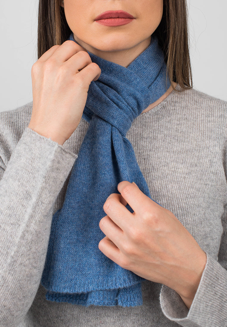 Women's 100% cashmere skinny scarf, colour Light Blue, view 4 | Dalle Piane Cashmere