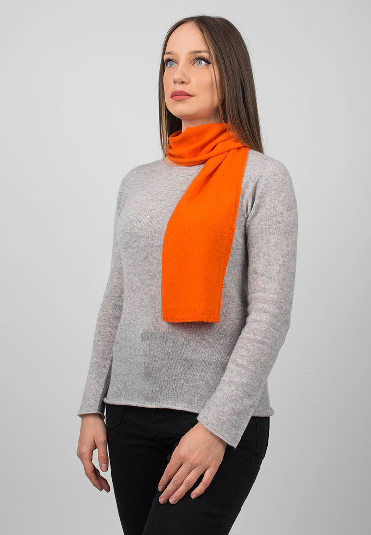 Women's 100% cashmere skinny scarf, colour Orange, view 2 | Dalle Piane Cashmere