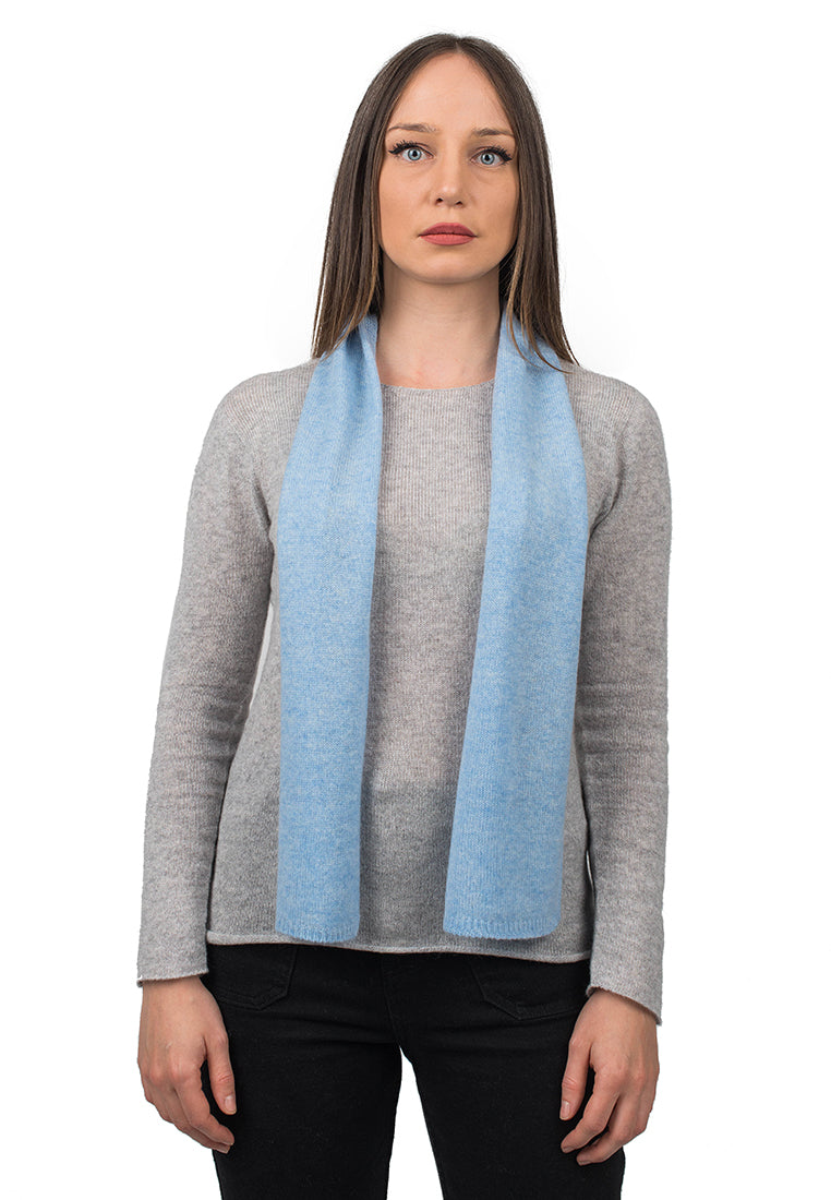 Women's 100% cashmere skinny scarf, colour Sky | Dalle Piane Cashmere