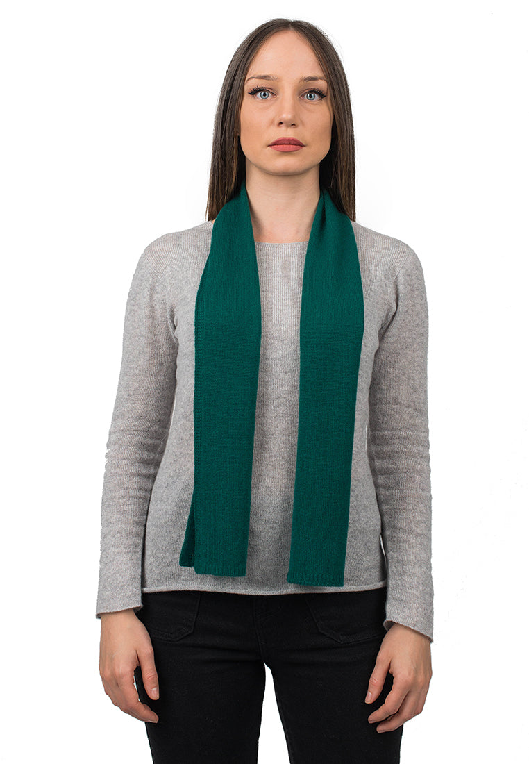 Women's 100% cashmere skinny scarf, colour Green | Dalle Piane Cashmere