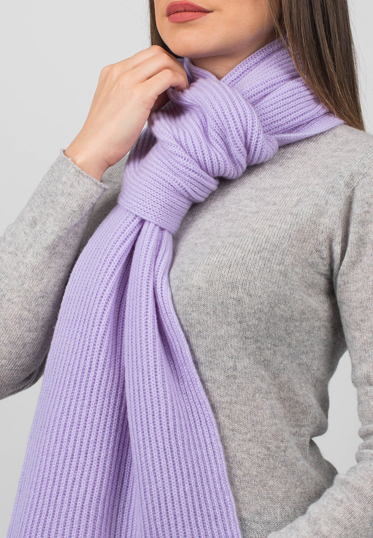 Women's fisherman's rib 100% cashmere scarf, colour Lilac, view 3 | Dalle Piane Cashmere