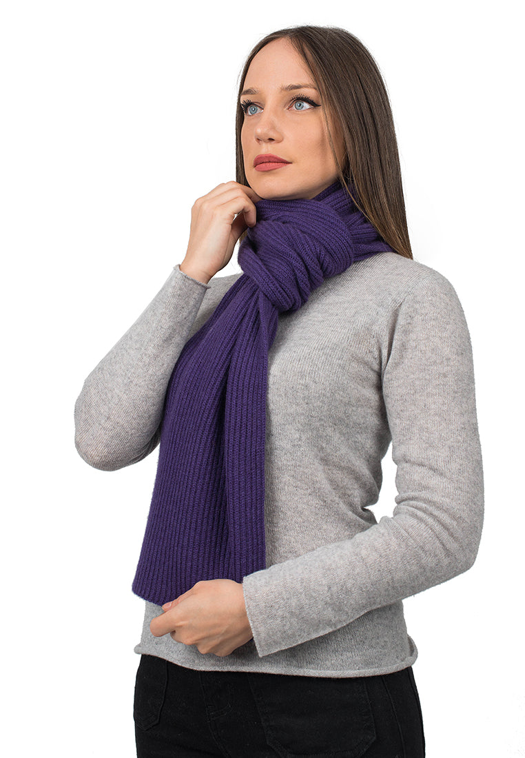 Women's fisherman's rib 100% cashmere scarf, colour Purple | Dalle Piane Cashmere