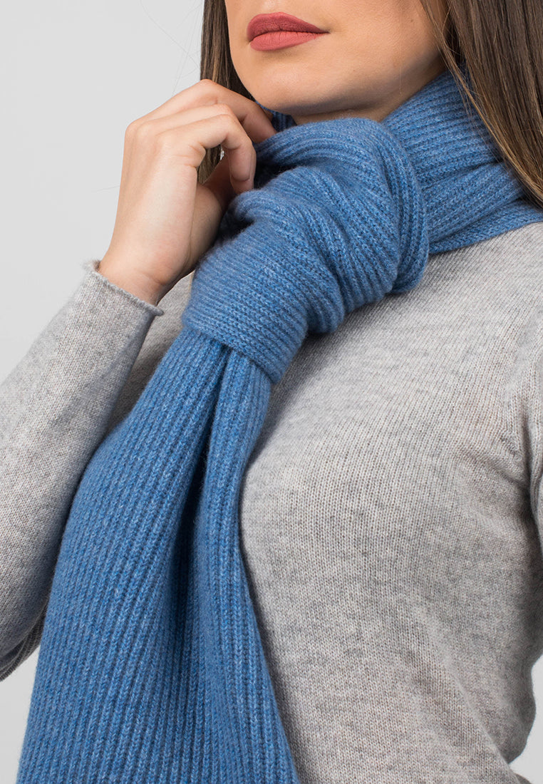 Women's fisherman's rib 100% cashmere scarf, colour Light Blue, view 3 | Dalle Piane Cashmere