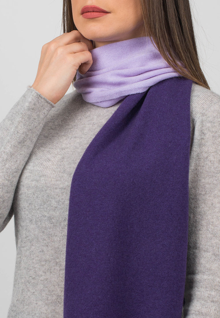Women's two-tone 100% cashmere scarf, colour Purple-Lilac, view 3 | Dalle Piane Cashmere