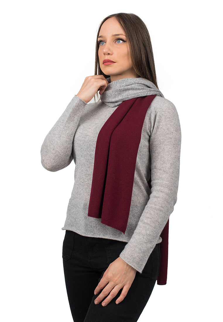 Women's two-tone 100% cashmere scarf, colour Bordeaux-Grey | Dalle Piane Cashmere