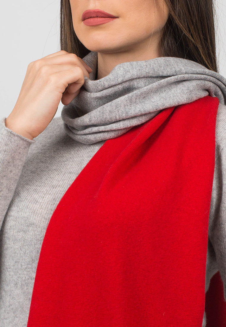 Women's two-tone 100% cashmere scarf, colour Red-Grey, view 3 | Dalle Piane Cashmere