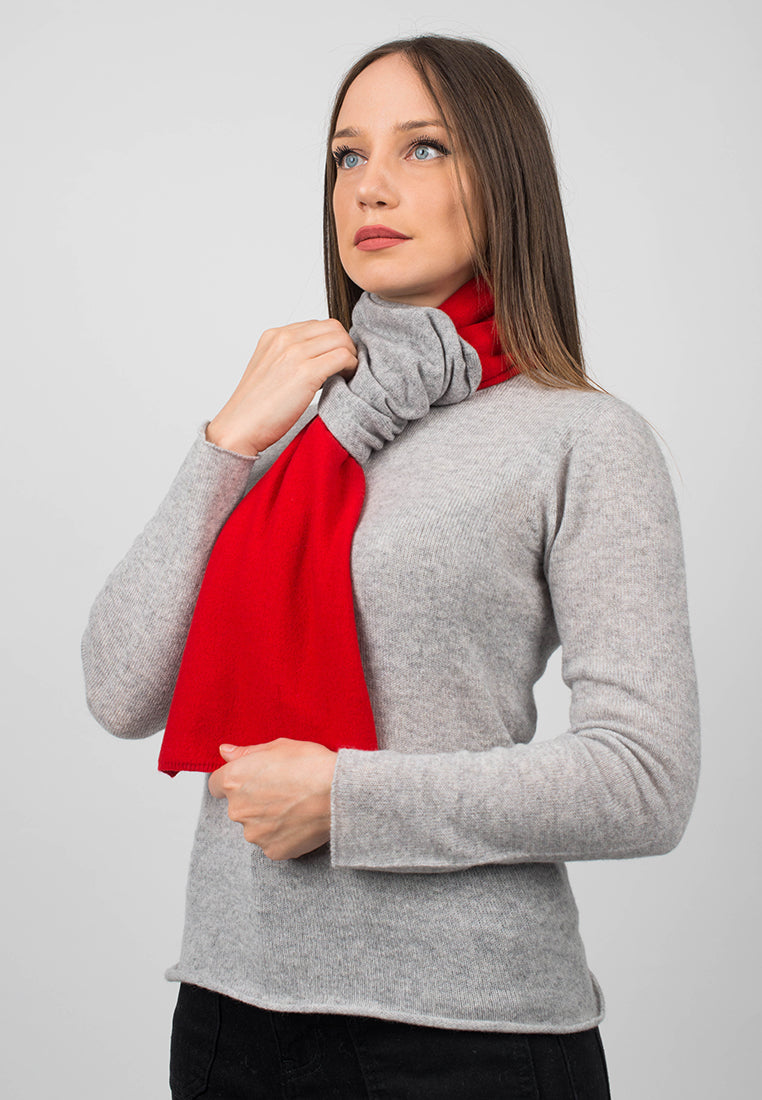 Women's two-tone 100% cashmere scarf, colour Red-Grey, view 4 | Dalle Piane Cashmere