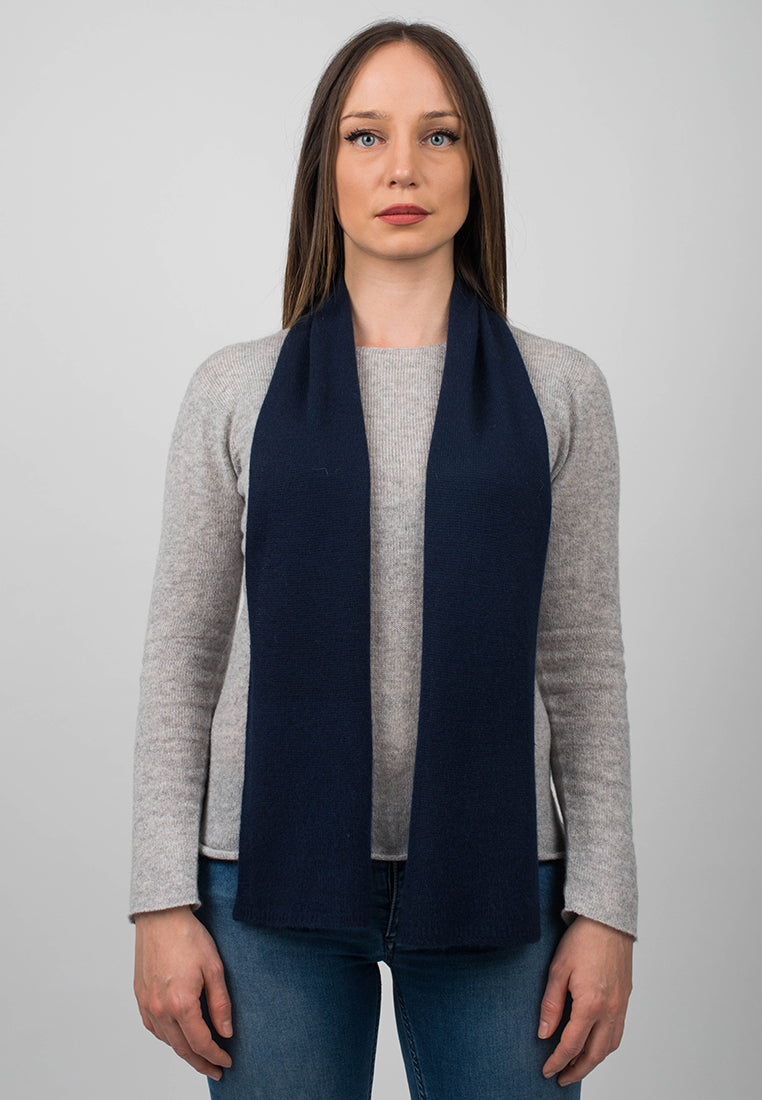 Women's 100% cashmere skinny scarf, colour Blue, view 2 | Dalle Piane Cashmere
