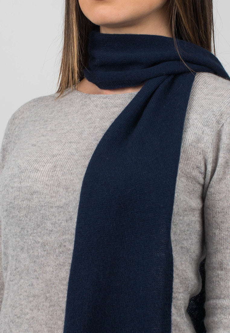Women's 100% cashmere skinny scarf, colour Blue, view 3 | Dalle Piane Cashmere