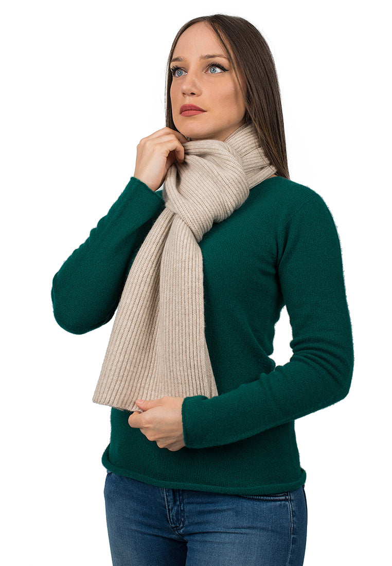 Women's fisherman's rib 100% cashmere scarf, colour Beige | Dalle Piane Cashmere