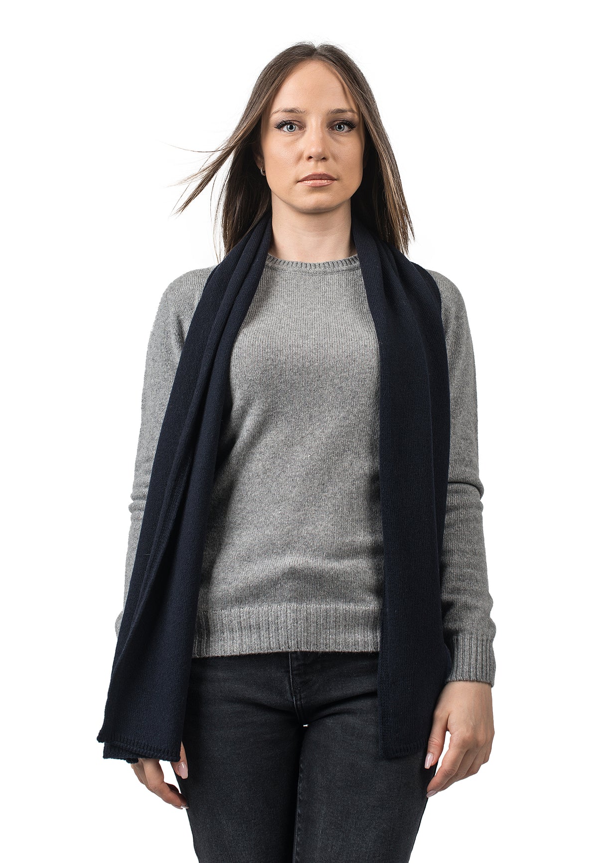 Women's recycled cashmere scarf, colour Blue | Dalle Piane Cashmere