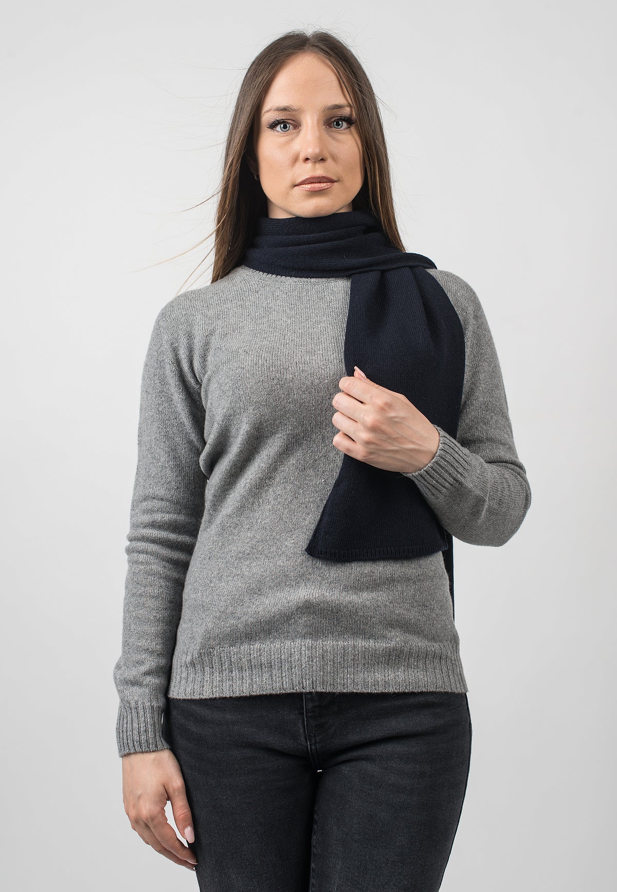 Women's recycled cashmere scarf, colour Blue, view 2 | Dalle Piane Cashmere