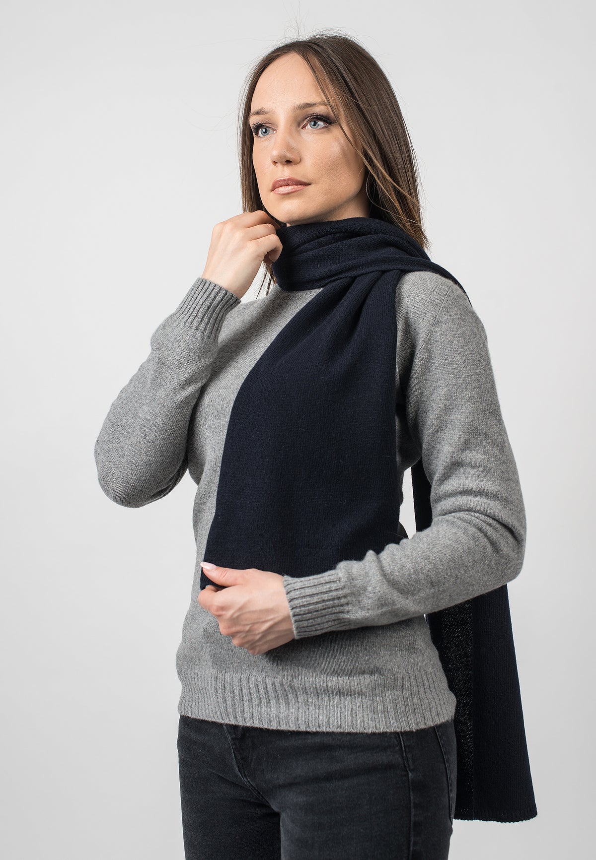 Women's recycled cashmere scarf, colour Blue, view 3 | Dalle Piane Cashmere