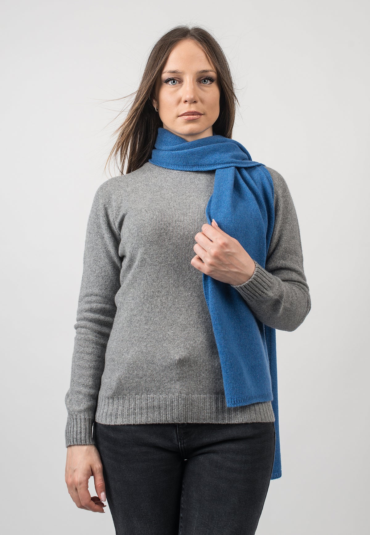 Women's recycled cashmere scarf, colour Light Blue, view 2 | Dalle Piane Cashmere