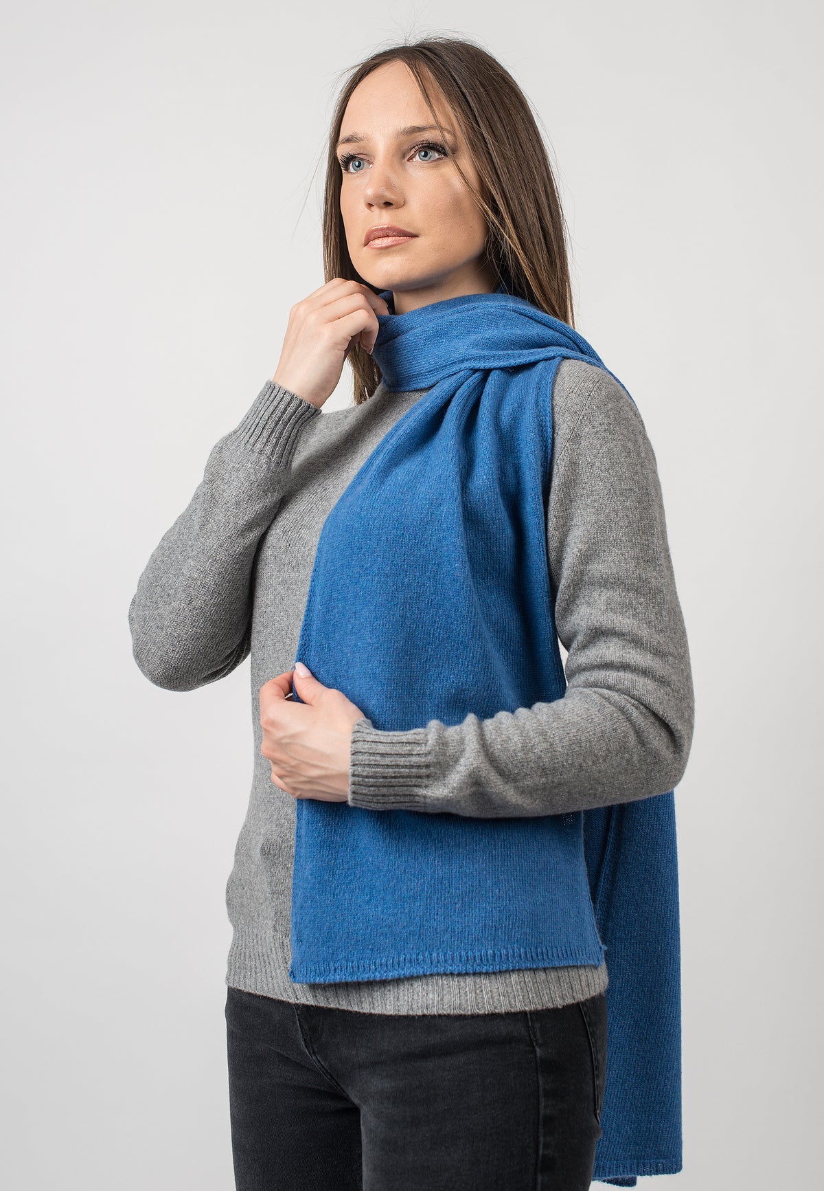 Women's recycled cashmere scarf, colour Light Blue, view 3 | Dalle Piane Cashmere